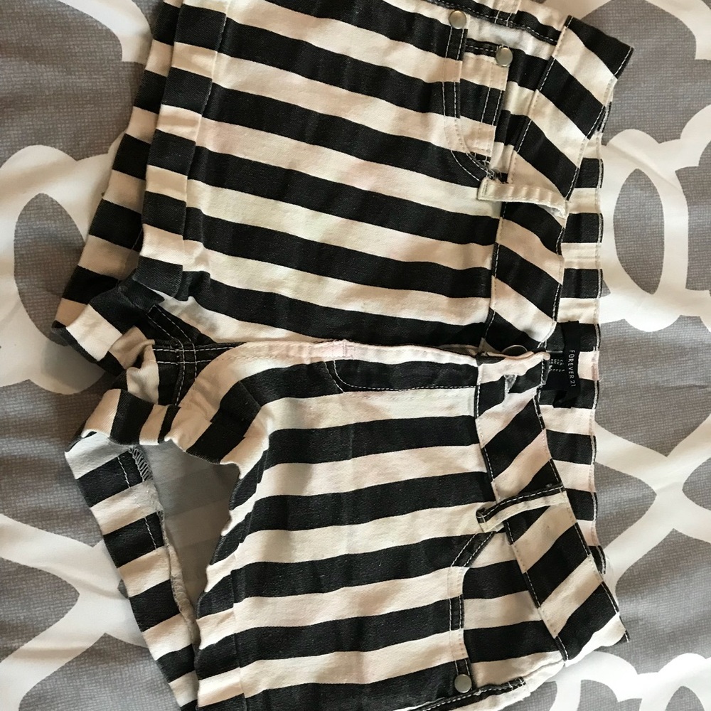 Black and white striped shorts